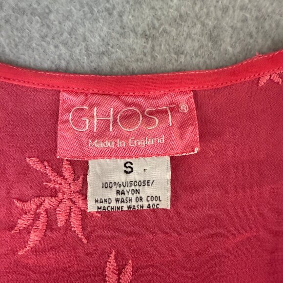GHOST Pink Floral Blouse Embroidered 3/4 Sleeve Button Front Top Peplum Small - Picture 9 of 12